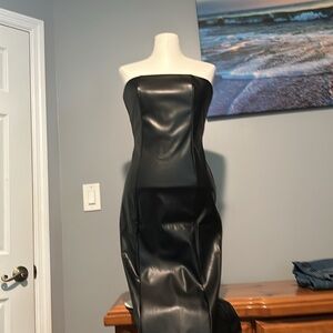 Black pleather strapless dress